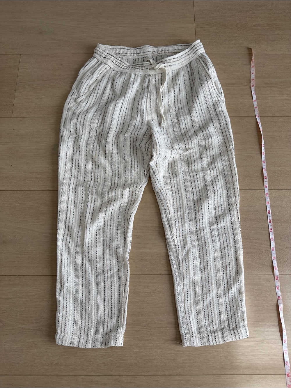 Men's White Striped Drawstring Pants